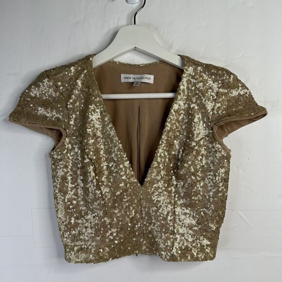 Dress The Population Size Small Cara Two Piece Gown Gold Sequin Holiday Party - Picture 5 of 16